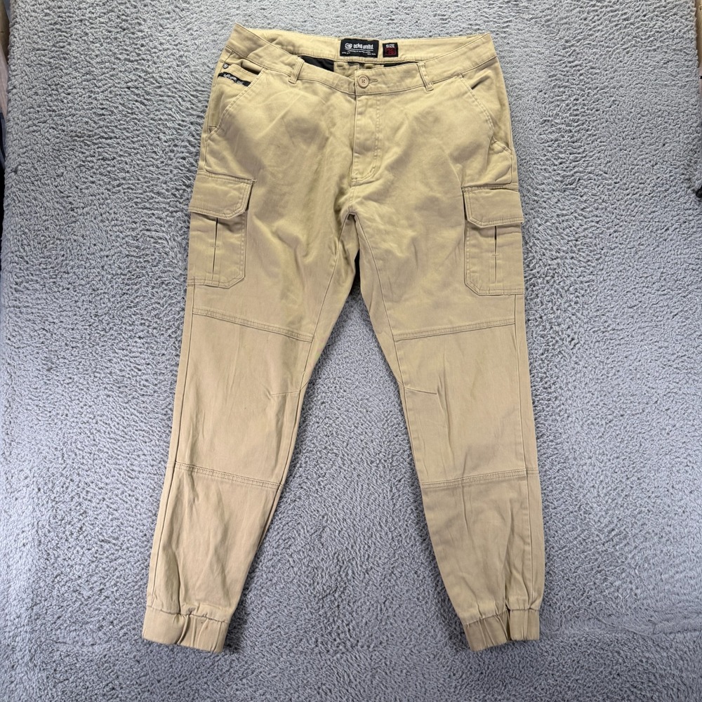 Vintage Ecko Unltd. Pant Mens 36x32 Beige Cargo Tapered Jogger Utility Workwear